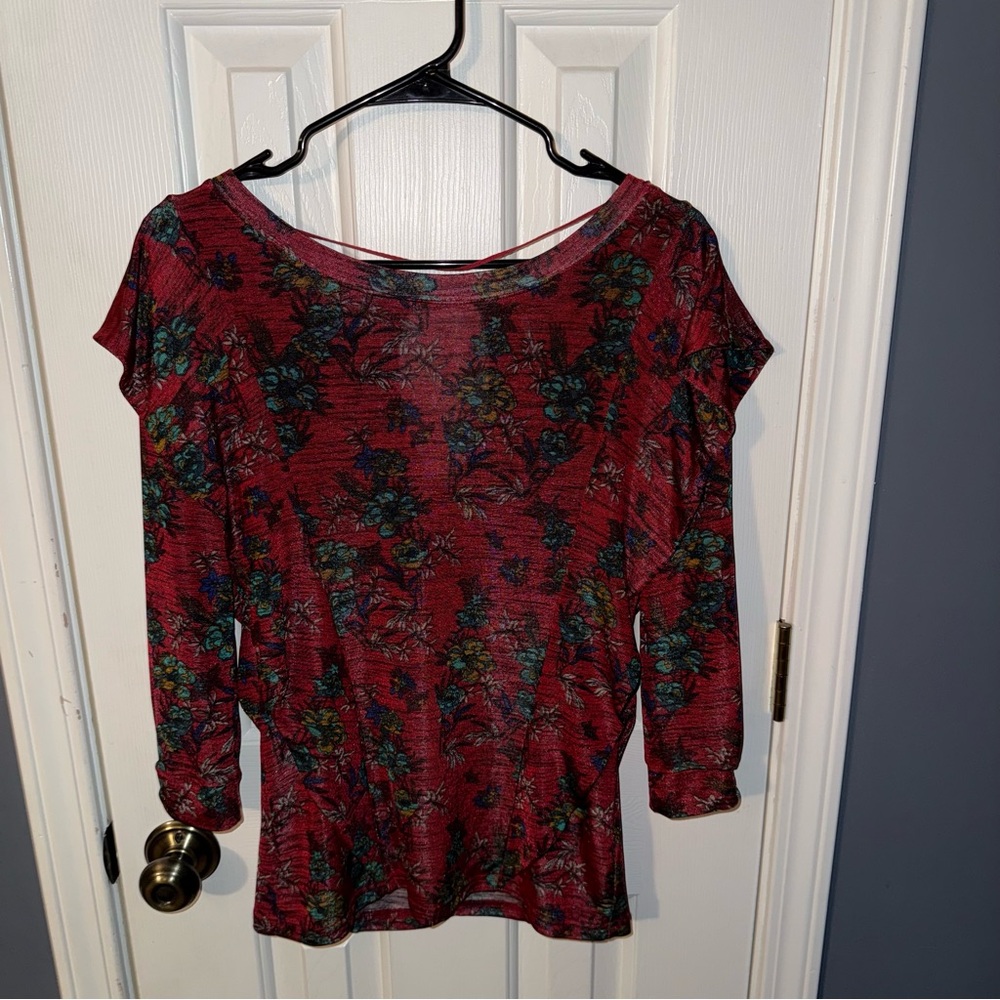 Free People Burgundy Floral Blouse
